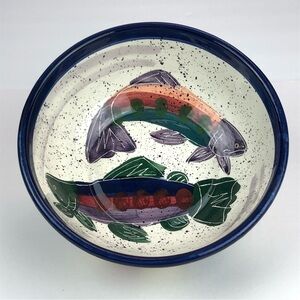 Julie Ueland Painted Salmon Fish Decorative Serving Bowl Shorelines Coll Rare 9”